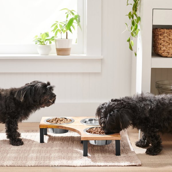 Frisco Corner Wooden Triple Elevated Dog & Cat Bowls, 4 Cups